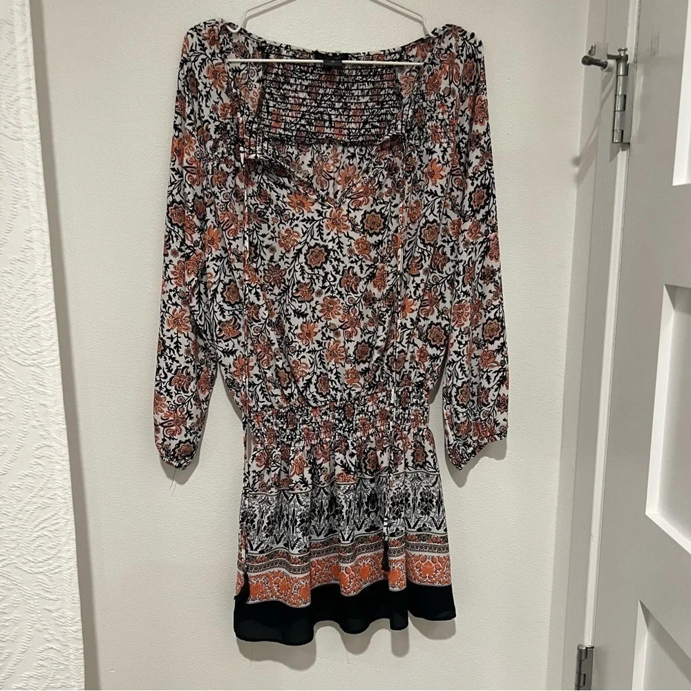 AQUA Orange and Black Patterned Drop Waist Dress